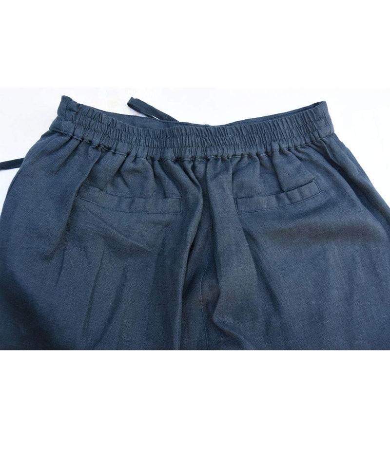 IXIMO Women's Tapered Pants 100% Linen Drawstring Back Elastic Waist Pants Trousers with Pockets Gray Blue M - Image 2